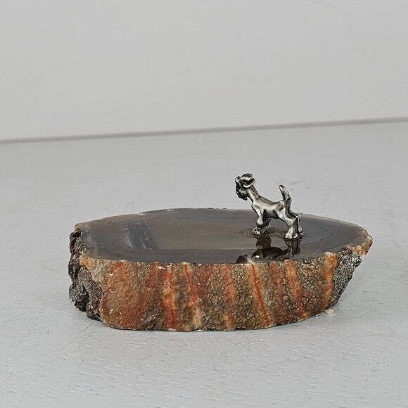 Agate Slice With Tiny Pewter Billy Goat Figurine - Picture 5 of 8
